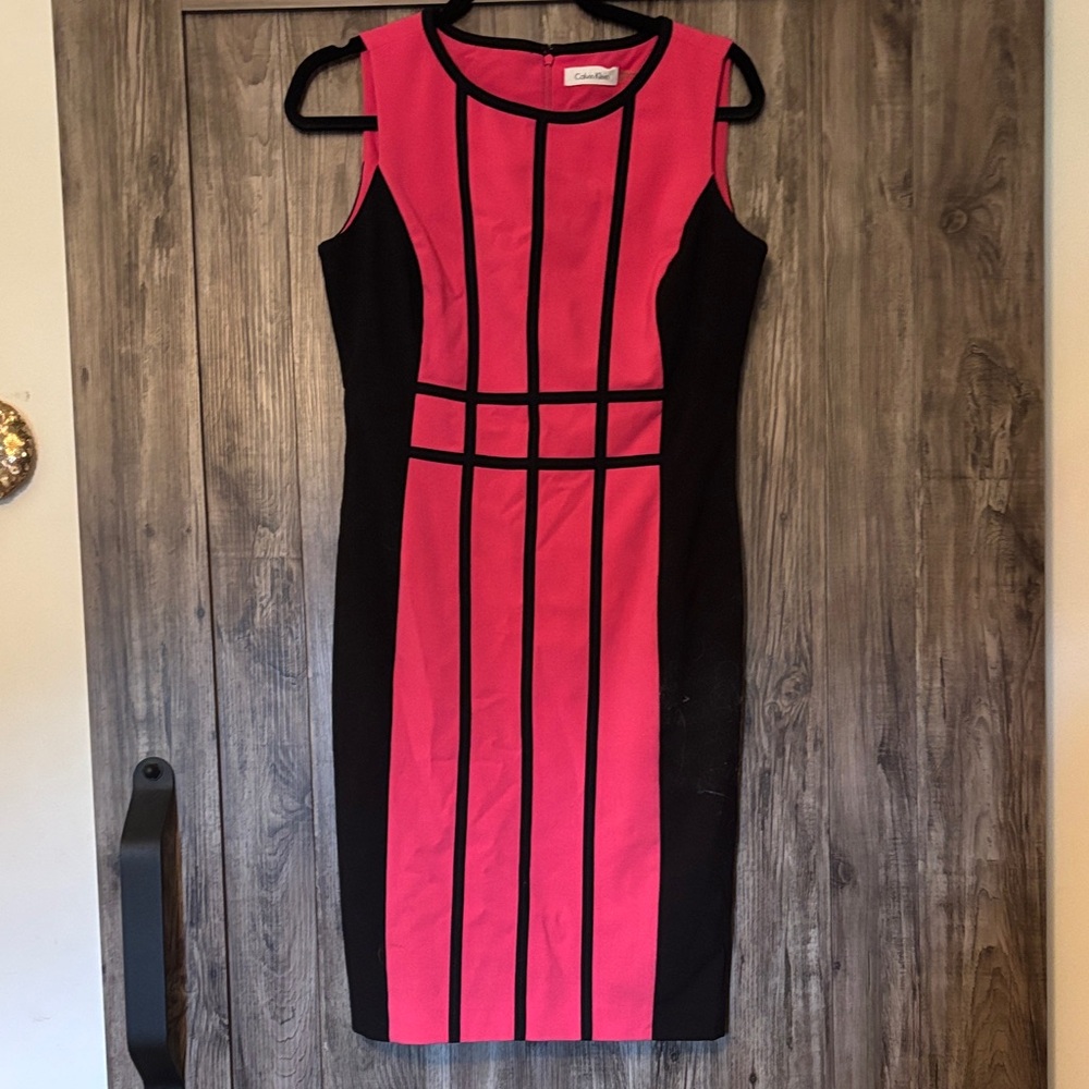 Calvin Klein Pink and Black Midi Dress